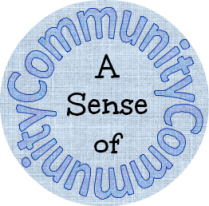 A light blue circle with text that reads "A Sense of Community." The words "A Sense of" are in black font in the center of a circle made of the word "Community" written twice.